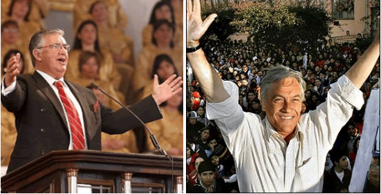 Evangélicos levantan las manos del presidente Piñera y aplauden su gestión